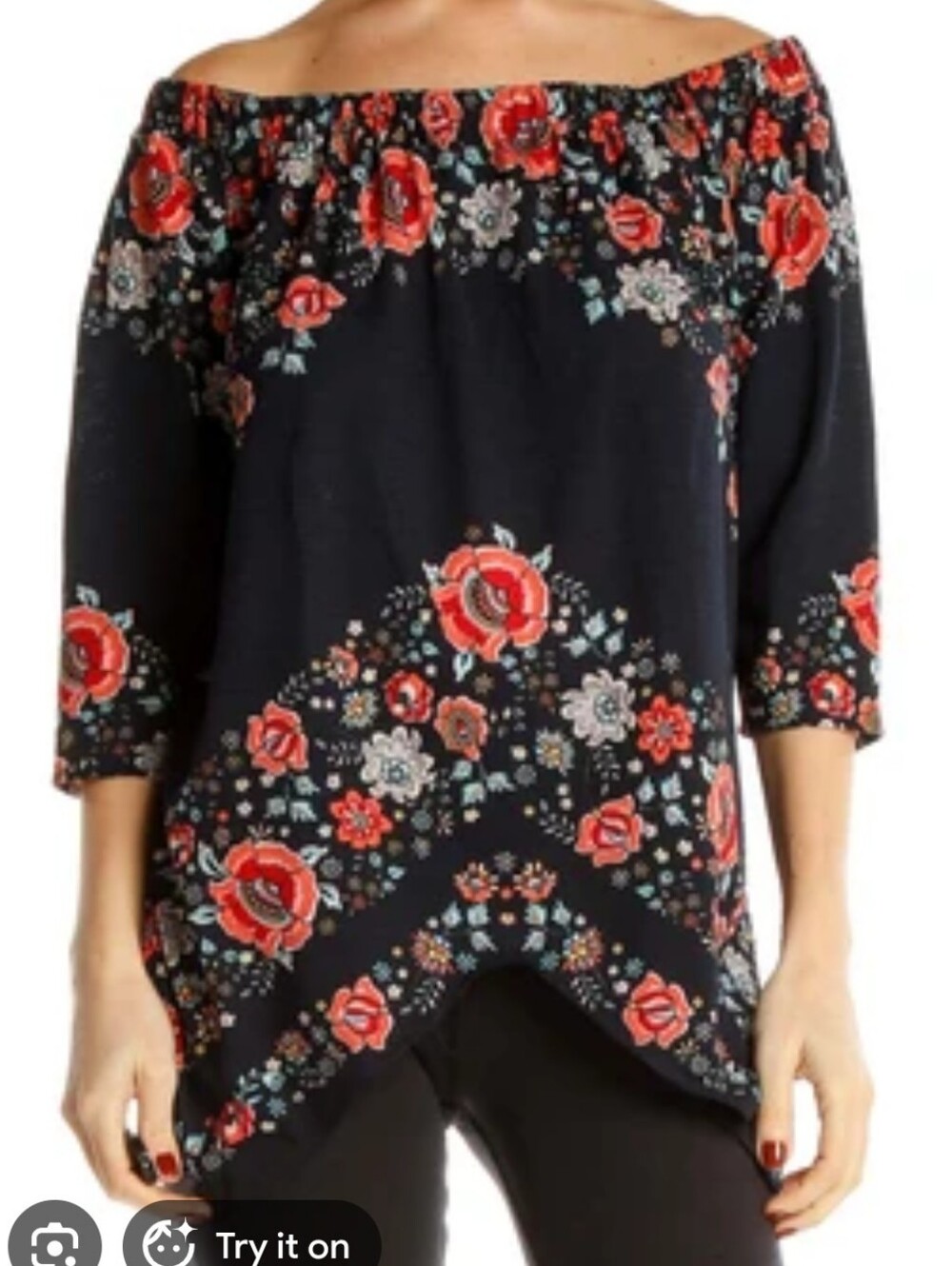 Eci New York Off Shoulder Floral Blouse Size Large